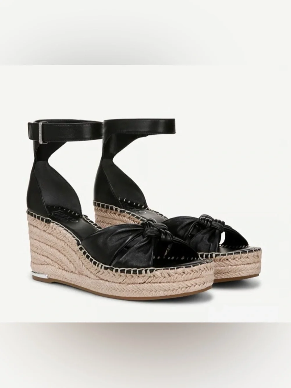 Franco Sarto‎ Black Leather Espadrille Wedge Sandals